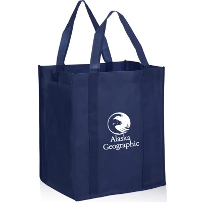 Custom Blue Non-Woven Convention Tote Bags Hot Sale Shopping Packaging Bag with Stand-up Pl Bottom